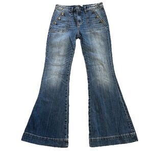 Driftwood Farrah Flare Jeans Women's 31 Button Slash Pockets Mid Rise Med Wash